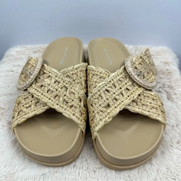 MARC FISHER Women Welti Woven Suntan Natural Tan Slide Sandals Sz. 5.5 - Picture 4 of 13